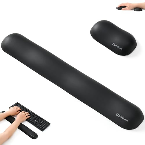 UnivoColors Design-Wave Set of Wrist Rest,Artificial Sheepskin+Memory Foam+Ergonomic+Anti-Slip Gel, Resilience Support During Work and Gaming,Keyboard Accessory,Black