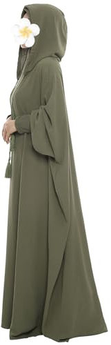 khalat Muslimisches Gebetskleid Abaya Solid Einteiler Hoodie Abaya Kleid für Frauen Langes Maxikleid Islamisch Dubai Jilbab, Grün (Army Green), Einheitsgröße
