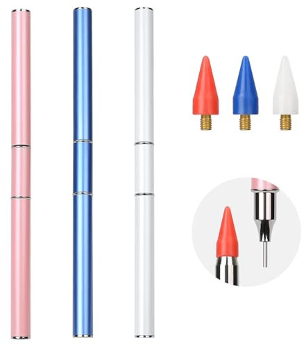 Omsscun 3 Stück Strass Picker Punktierstift, Wachsstift Diamond Tool, Dual Ended Dotting Pen mit Wachs- und Edelstahlköpfe für DIY NailArt Design (Weiß + Rosa + Blau)