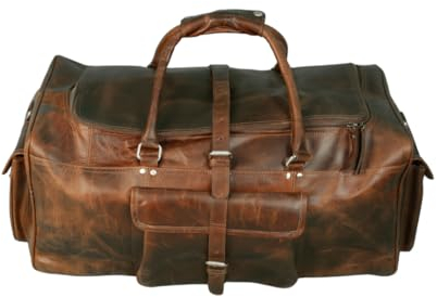 Shades N Stitches Reisetasche aus echtem Leder für Reisen, Wochenendtasche, Übernachtungstasche, für Herren, Flugzeug unter dem Sitz, Dunkelbraun, 61 cm, 24_Brown_Duffle, Braun, 24 Inch, Reisetasche