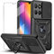 Honor X6B 2-in-1 Tempered Glass Case with Slide Camera Protection Cover Screen Protector Heavy Duty Military Grade Protective Cover phone holder Case, Black