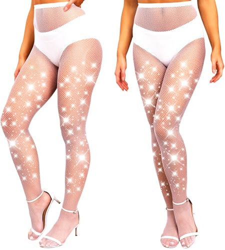 K BKVAVA 2 pares de medias de red brillantes para mujer, medias de diamantes de imitación, para fiesta, concierto, traje de pantimedias