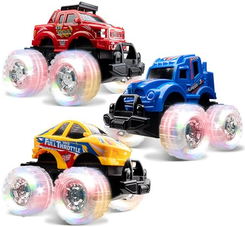 JOYIN 3PCS LED Monster Trucks Auto Spielzeug ab 1 2 3 4 Jahre Junge, Leuchtende Monstertruck Spielzeugautos Set mit Blitzrädern Babyspielzeug Geschenk für Jungen, Mädchen und Kinder