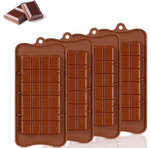 Exsbtay 4 Pièces Moule Tablette de Chocolat, Moule Silicone Chocolat, Moule Pepites de Chocolat, Moules à Chocolat Break-Apart, pour pieces en Chocolat Maison, Gaufres, Pralines
