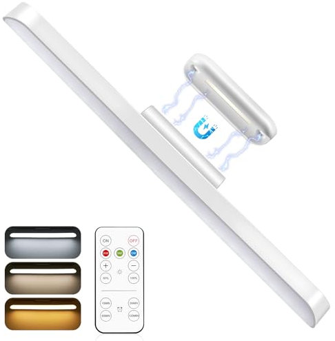 Under Cabinet Kitchen Lights with Remote Control,1 Pack 2500mAh Rechargeable Battery Cabinet Lights,3 Colors Adjustable Wardrobe Light with Magnet Mount Touch Light for Makeup,Mirror, Bedroom,Cupboard