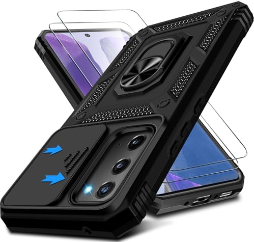 Kameraschutz Handyhülle für Samsung Galaxy Note 20 Hülle mit Displayschutz, 360 Grad Magnet Metall Ring Halter Galaxy Note 20 Handytasche Case Stoßfest Schutzhülle für Samsung Note 20 5G (Schwarz)