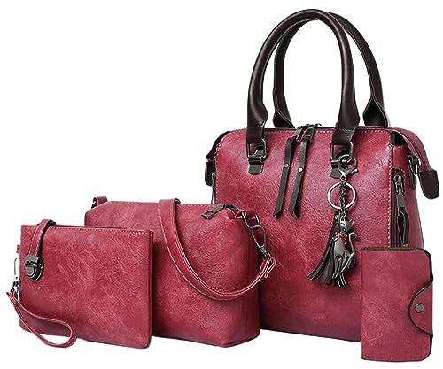 BOTCAM Tragetaschen-Set für Damen, modische Handtaschen, Geldbörse, Tragetasche, Schultertasche, Henkel oben, Satchel-Geldbeutel-Set, 4-teilig Aigner Taschen Damen Groß (RD2, One Size)