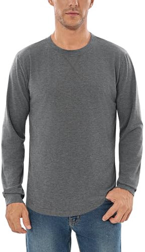 Wayleb Men's Long Sleeve T Shirt Pullover Tops Casual Crew Neck Tee Lightweight Basic Shirts S-3XL Dark Grey