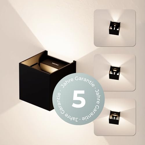 NEONA Xena LED Wandleuchte Innen & Außen – Design Lampe IP65 mit Up & Down Light – Warmweißes Licht 3000K – Modern, Dimmbar, Aluminium – für Wohnzimmer, Flur, Terrasse, Fassade (Schwarz)