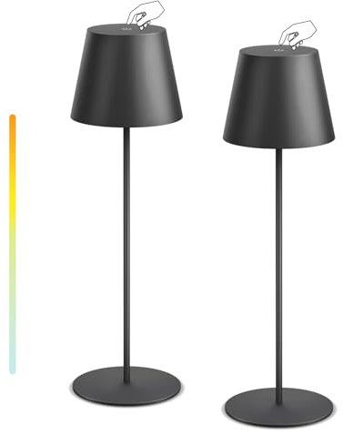 NiceBuy 2er Set LED Tischlampe Kabellos Akku USB-C-aufladbar Tischleuchte Kabellos Dimmbar Touch Kabellose Tischlampe Outdoor Wetterfest für Restaurant Camping Bar Terrassen(Schwarz)