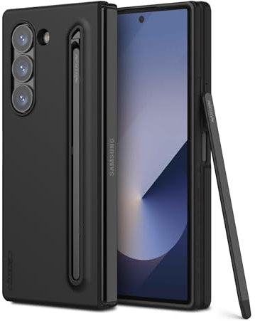 Nillkin Étui Fin pour Samsung Galaxy Z Fold 6 avec S Pen, Flex Pure Fold 6, avec Stylet Compact intégré, Support et Fente de Rangement pour Stylo-Noir