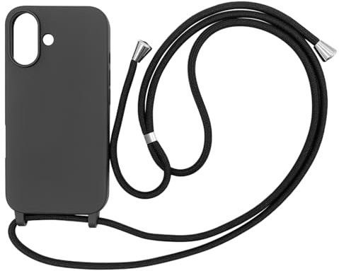 Ququcheng Kompatibel mit iPhone 16(6.1) Hülle,Handykette Hülle Silikon Seil Necklace Handyhülle mit Kordel Tasche TPU Bumper Schutzhülle für iPhone 16(6.1)-Schwarz