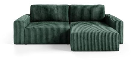 Generisch FANO Cord Ecksofa mit Schlaffunktion und Bettkasten Schlafsofa mit 204 x 132 cm Liegefläche, Cord L Form Sofa (TILIA 39)
