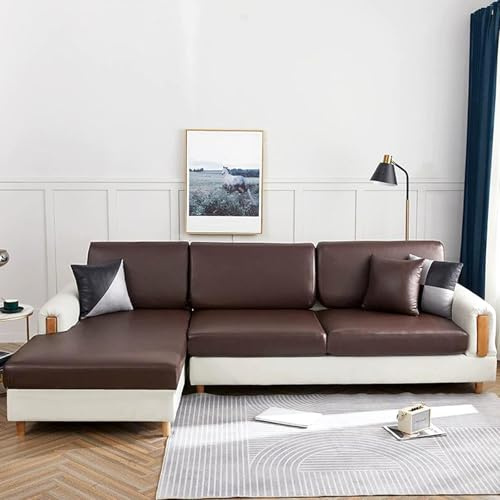 ZCXRYFL Sofa Sitzkissenbezug 1 2 3 4-Sitzer Stretch Couch Kissen BezüGe L U Form Sofa RüCkenlehne üBerzug Ersatz FüR Individuelle Kissen, Kunstleder(4 Seater Seat Cover- L: 155-175cm,Coffee)