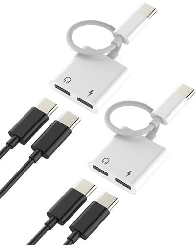USB C Kopfhörer Adapter (2 Stück)doppelstecker Type C DAC Audio Laden Kabel Splitter für iPhone 16 Pro Max für Apple Headphone Mikrofon Anschluss Kompatibel für Samsung S25 für iPad Dual Port AUX Auto
