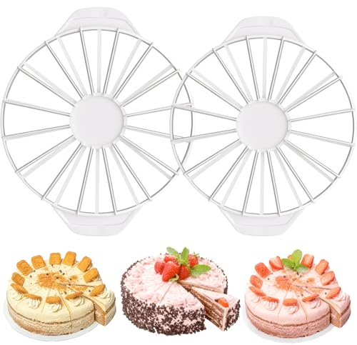 MLZTINGR Verstellbarer Kuchen-Slicer aus Kunststoff, 2er-Set – Tortenteiler für 10/12 & 14/16 Stücke – Ideal für runde Kuchen – Weiß