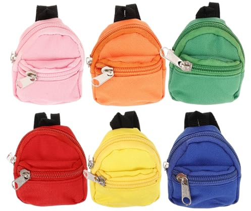 SOPOTUTU Kleiner Rucksack aus Polyester mit Verstellbaren Schultergurten Deko 6 Stück und Mehreren Fächern Niedlicher Puppenrucksack für Puppenhaus und Täglichen Gebrauch