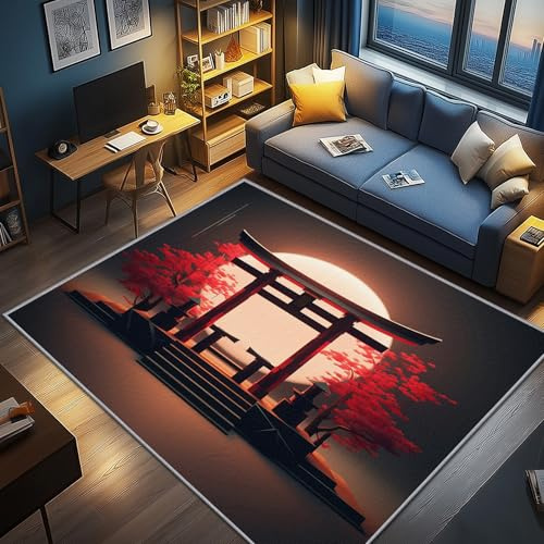 AevuCub Japanischer Stil Deko, Japanische Torii Teppich 80x150 Kurzflor, Kleiner Teppich Wohnzimmer Asiatische, Weich rutschfest Waschbare Teppiche, Bettvorleger Schlafzimmer Kinderzimmer
