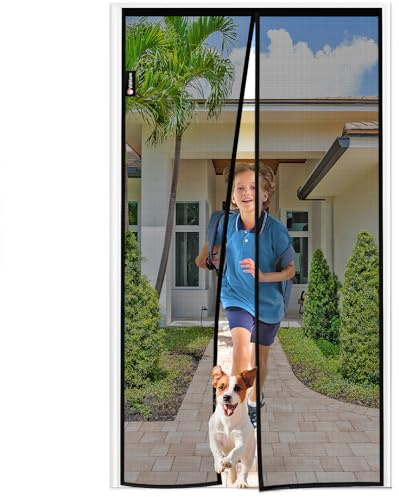 Fliegengitter Tür Ohne Bohren 105x220cm,Insektenschutz Tür Starken Magneten,3.8CM Verbreiterter Türkopf,Fliegengitter Magnet Balkontür/Terrassentür/Kellertür,Kanten aus Oxford-Stoff,Schwarz