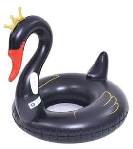 Ciambella Gonfiabile a Forma di Cigno Nero, 55 cm, Vinile Pesante, 2 Camere d'Aria, Capacità 80 kg, per Mare e Piscina