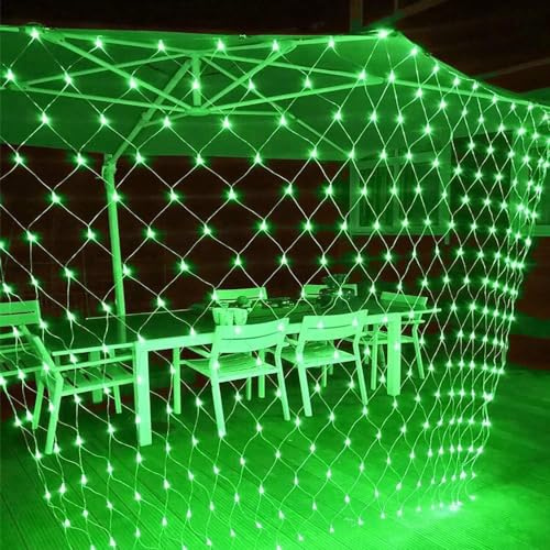 HHUYAMM Solar Outdoor Net Lights,1.5m x 1.5m 100 LEDs Mesh Fairy Lights with 8 Modes,Auto On/Off Net Lights for Bushes Shrubs Lawn Decoration (Green)