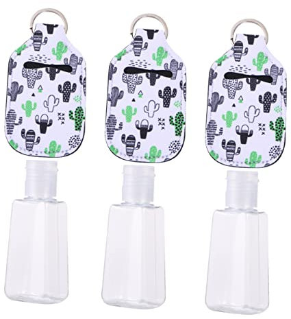 NIYANGLE Ensemble De 3 Bouteille de Voyage avec Porte Clé Imprimé Cactus de Bouteilles Réutilisables avec Couvercle pour Gel Lotion et