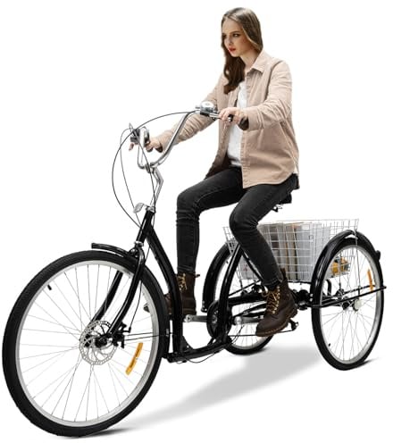 Erwachsene Dreirad, 3 Räder Fahrrad, 26 Zoll Tricycle, erwachsenendreirad, Dreiradfahrrad mit großem Korb, Tricycle Dreirädriges, geeignet für Einkaufen, Picknick, Reisen