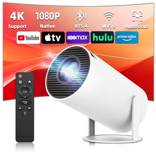 Vidéoprojecteur Portable WiFi/Bluetooth, Projecteur 4K Compatible 1080P Natif 180° Rotation Keystone Auto pour Home Cinéma Extérieur