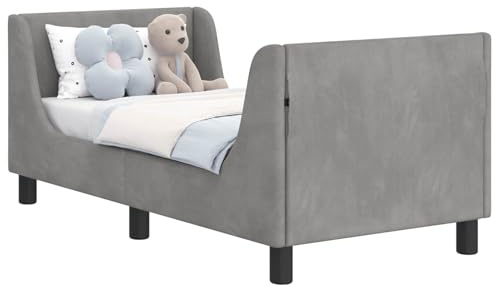 Homgoday Elegantes Samt-Bettgestell Hellgrau 145x76x60cm, Moderner Stil, Lattenrost, für Einzelpersonen Model42010847
