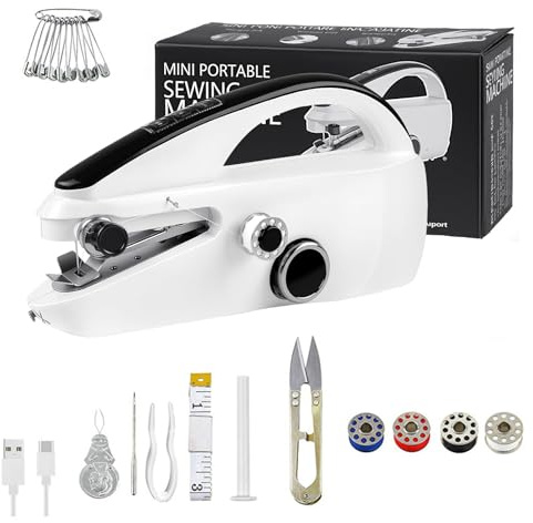 AURIVEE Máquina de Coser Manual de Doble Alimentación – Mini Máquina Portátil, 375 PPM, con Kit de Costura para Principiantes & Hogar