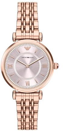 Emporio Armani Rose Gold Tone Stainless Steel Two Hand Watch