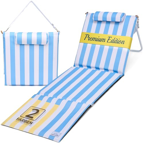 SunCarrier Strandmatte klappbar mit Dicker Polsterung –strandliege klappbar leicht für Strand, See & Garten – Bequeme Liegefläche, stabil & langlebig (Himmelblau)