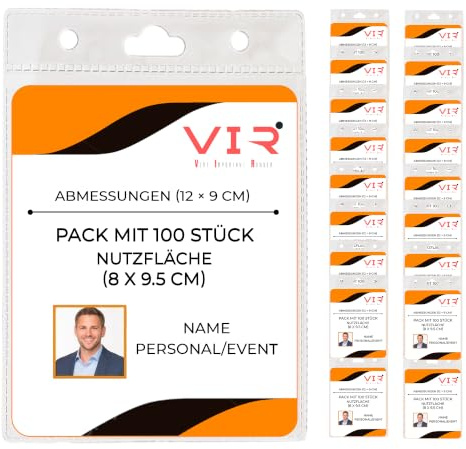 100 Porte Badge Transparent PVC Souple Vertical 9x12cm - Intérieur 8x9,5cm