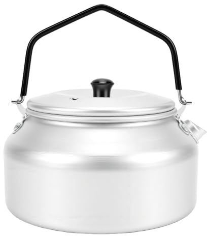 POENVFPO Hervidor de Agua para Acampar de 900ml, Tetera de Aluminio para té y café con de Silicona Plegable para Mochileros, Senderismo y Viajes