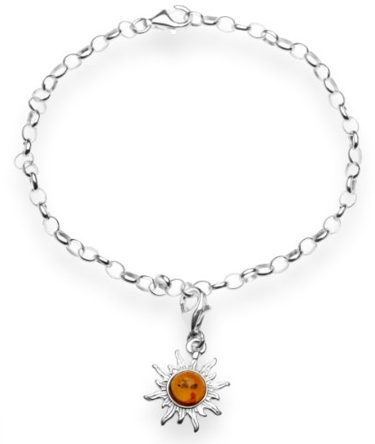 InCollections Damen-Charm-Armband 925/000 Sterlingsilber mit Bernstein bis 19 cm verstellbar, inklusive Charm-Sonne, C910210002200