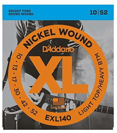 D'Addario EXL140 light top heavy bottom 10-52 electric guitar strings (2 PACKS)