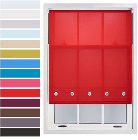 FURNISHED Quality Roller Blinds for Windows with Chrome Round Eyelets Easy-install Custom Size + Metal Fittings, Red Up to 120W x 165H cm