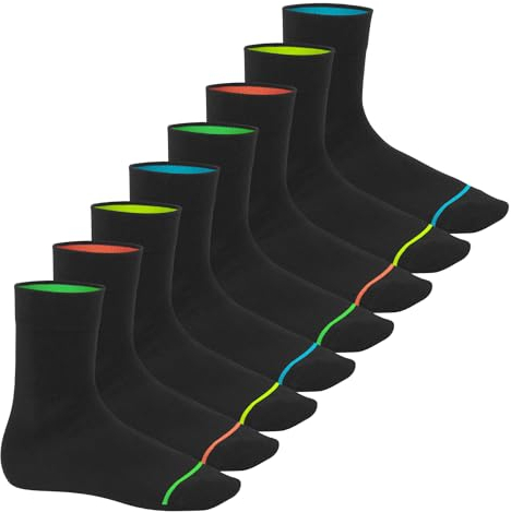 Footstar Herren & Damen Baumwollsocken (8 Paar) Socken im Neon Look - Schwarz 47-50