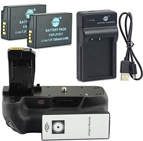 DSTE IR Remote BG-E18H Battery Grip + 2x LP-E17 Battery + USB Charger for Canon EOS M3 750D 760D Rebel T6i T6s 8000D Kiss X8i