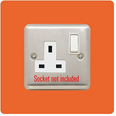 Single Socket Surround | Square | Acrylic Back Panel or Finger Plate | Light Switch Plug, Font Colour:Orange