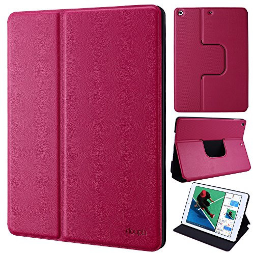 doupi Flip Cover pour iPad Pro 12,9 Pouces (2015/2017), Smart Coque de Protection avec Fonction Sleep/Wake Up Protecteur Housse Étui à Rabat Magnétique Style Livre avec Support, Rouge Rose