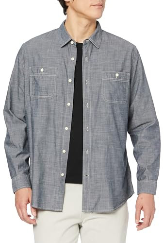 Amazon Essentials Men's Regular-Fit Long-Sleeve Chambray Shirt, Grey, XS