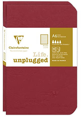 Clairefontaine 734172C - Age Bag DUO Set aus 2 Notizheften 9x14cm , geheftet, 48 Blatt 90g, liniert Rot, 1 Set