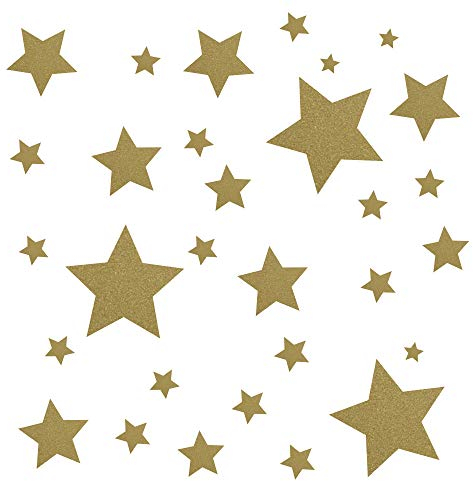 30 Stück goldene Sterne Aufkleber, Fensterdekoration zu Weihnachten Fensterbild/Fensteraufkleber, Wandtattoo
