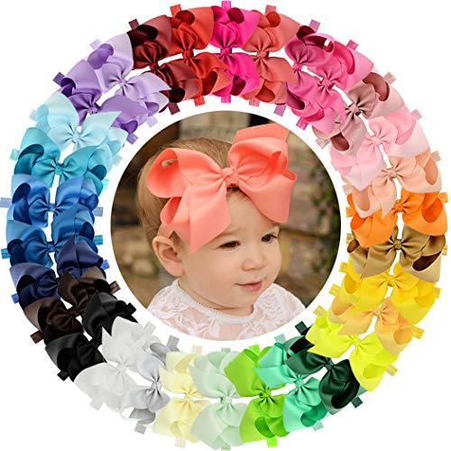 WillingTee 30 Colors 6Inch Big Hair Bows Baby Headbands for Baby Girls