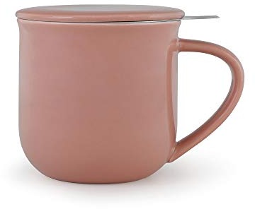 Viva Scandinavia Taza de té de porcelana con infusor de acero inoxidable extraíble, hojas de té sueltas, mango aislado, 350 ml, color rosa