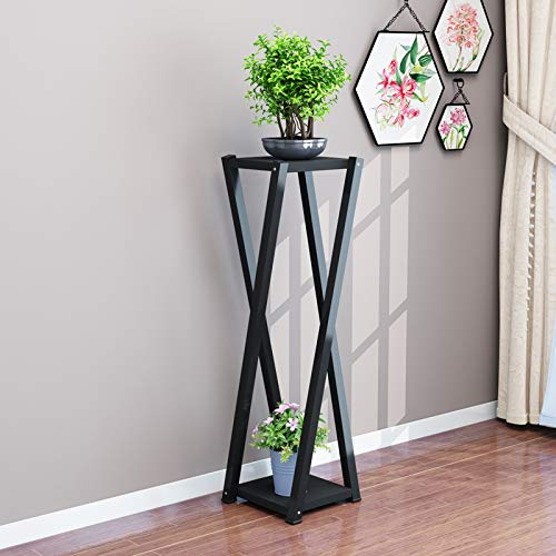 CXLT Blumenständer Für 2 Tier Blumentreppen Holz Schmiedeeisen Pflanzenständer Blumenregal Freistehende Blumentopf-Display-Lagerregal Indoor Outdoor-Garten,Black-H:100CM