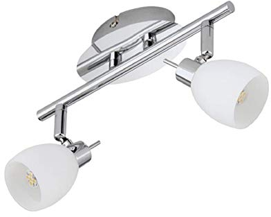 Trango Modern 2-flammig LED Deckenleuchte 2882-028 Deckenstrahler schwenkbar, Metall Chrom mit satinierten Gläsern incl. 2x LED Leuchtmittel