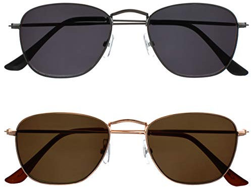 OPULIZE Sky Gafas de Lectura Solares Pack de 2 Montura Delgada Clásica de Metal Gris Plomo Dorado Resistente a Arañazos Lente Tintado con Protección UV400 Hombre Mujer SS95-79 +3.50