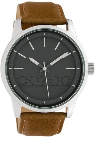 Oozoo Modische Herrenuhr mit Lederband Quarz 43 MM Grau/Braun C10305